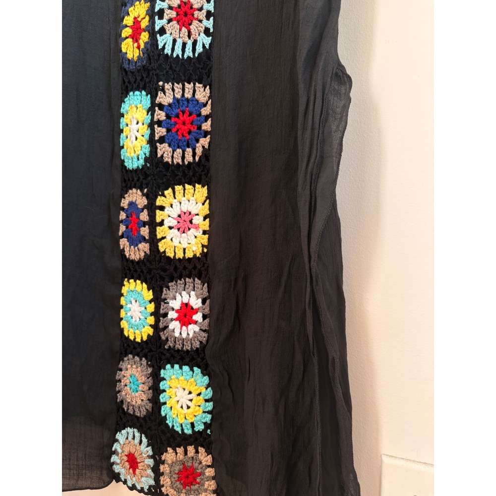 Black Crochet Granny Square Maxi Caftan‎ Boho Beach Swim Cover Resort Wear L/XL - Picture 6 of 6